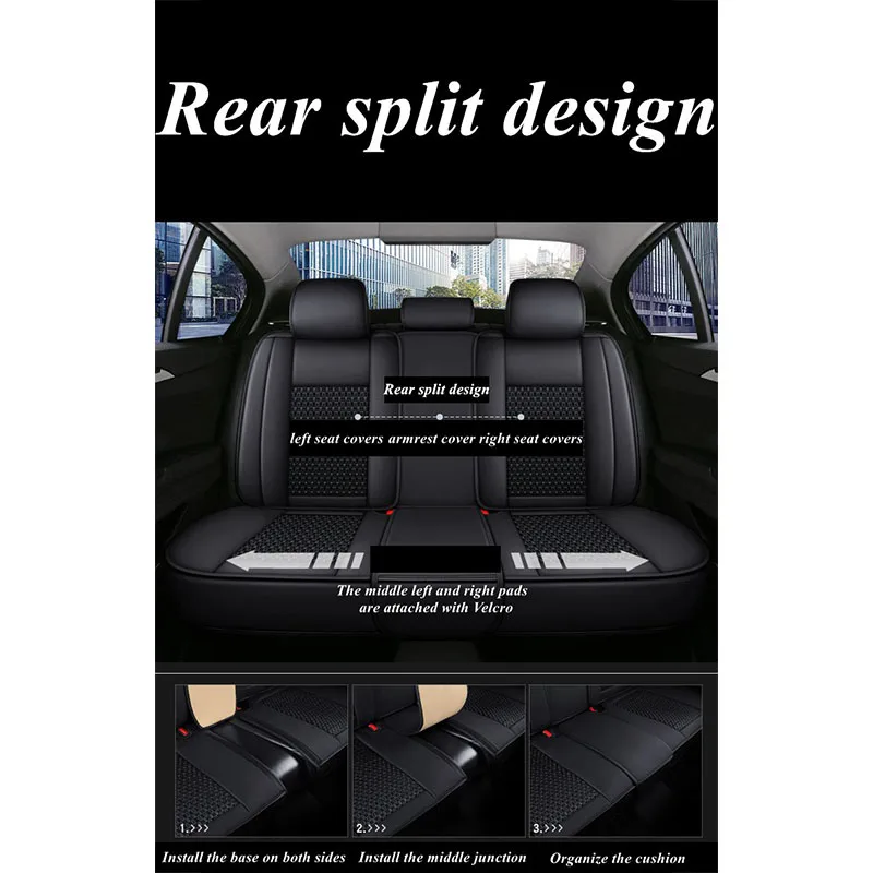 Latest Black Leather&ice Silk Car Seat Cover, Suitable for Most Models, Breathable Car Seat Cover - Image 5