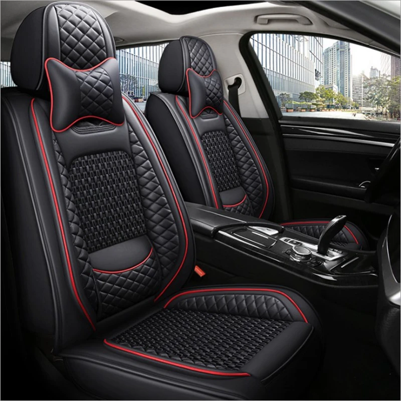 Latest Black Leather&ice Silk Car Seat Cover, Suitable for Most Models, Breathable Car Seat Cover - Image 3