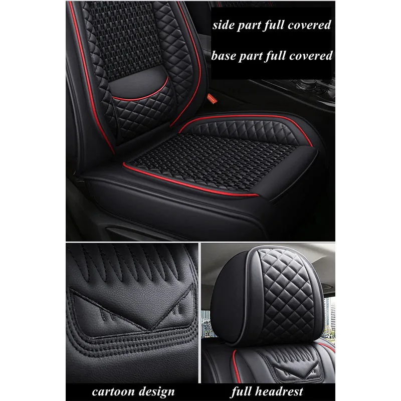 Latest Black Leather&ice Silk Car Seat Cover, Suitable for Most Models, Breathable Car Seat Cover - Image 4