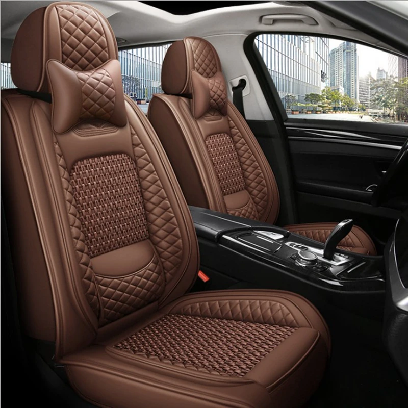 Latest Black Leather&ice Silk Car Seat Cover, Suitable for Most Models, Breathable Car Seat Cover