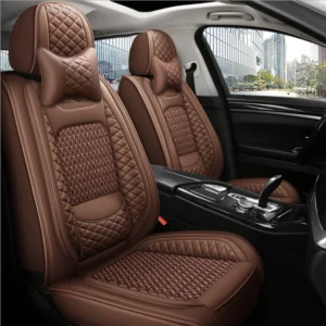 Latest Black Leather&ice Silk Car Seat Cover, Suitable for Most Models, Breathable Car Seat Cover