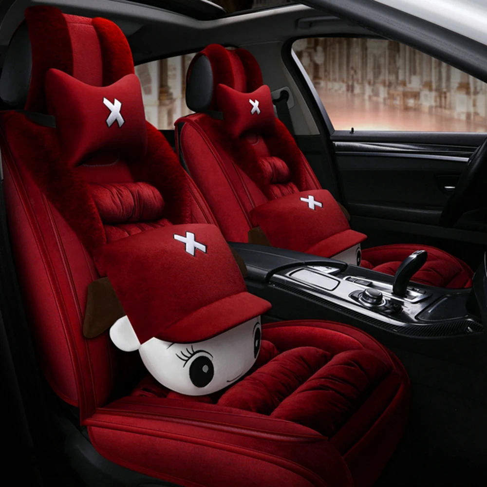 Front+Rear 5 Seaters Warm Winter Plush Universal Auto Car Seat Cover