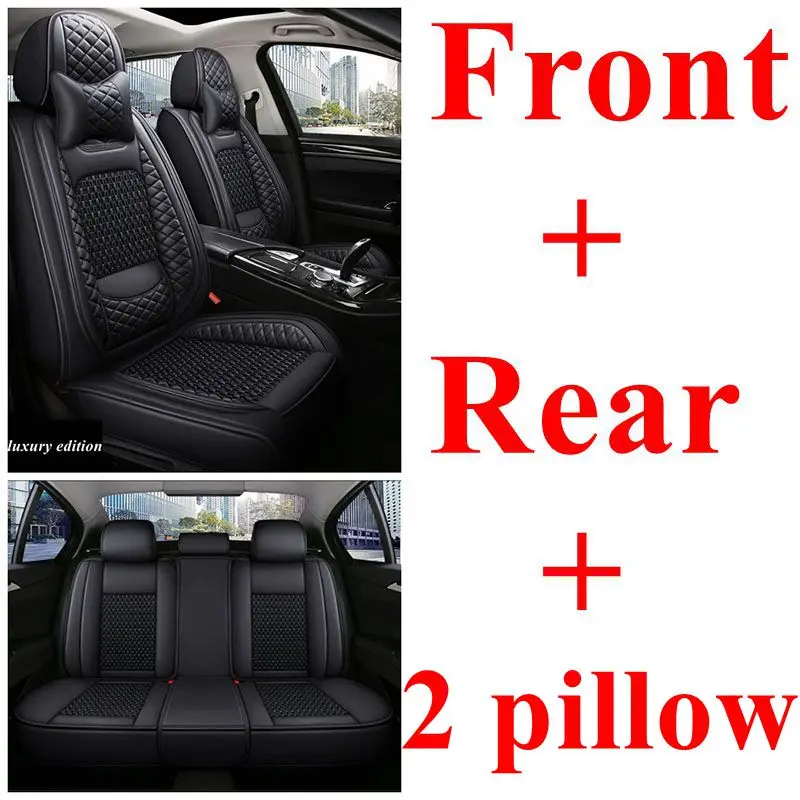 Latest Black Leather&ice Silk Car Seat Cover, Suitable for Most Models, Breathable Car Seat Cover - Image 9