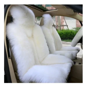 Luxury Fluffy Wool Sheepskin Car Seat Cover Universal Size Anti-Slip Warm Capes Fur Seat Cushions for Auto Upholstery