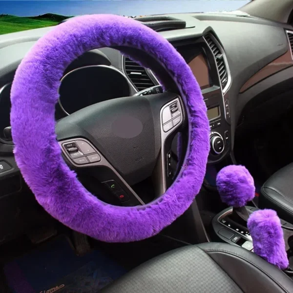 Car Steering Wheel Cover Gearshift Handbrake Cover Protector Decoration Warm Super Thick Plush Collar Soft Black Pink Women Man - Image 4