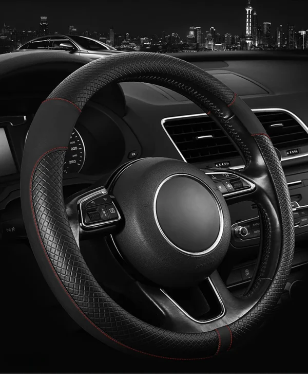 PU Leather Spliced Car Steering Wheel Cover Breathable Non-slip Four Seasons Universal Suitable for 38cm/15-inch Steering Wheel - Image 14