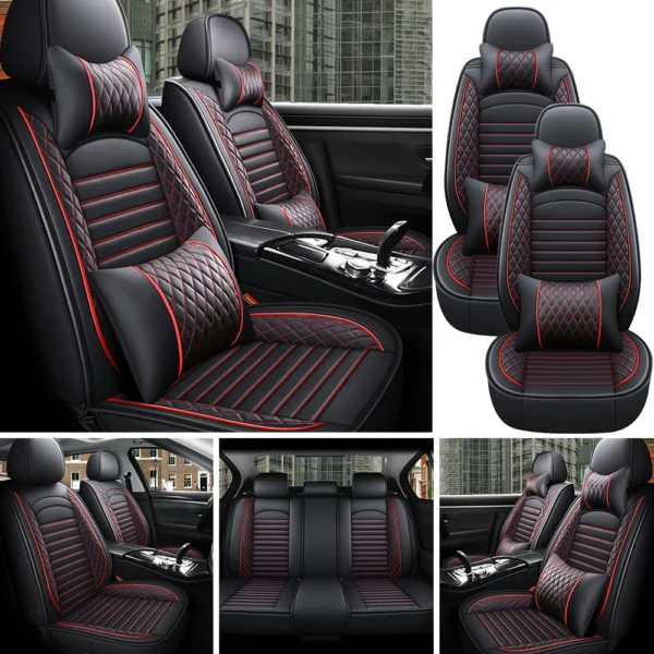 5-Seats PU Leather Universal Car Seat Covers Full set Front Rear Seat Cushion Anti-scratch Protection For Sedan SUV Seat - Image 8