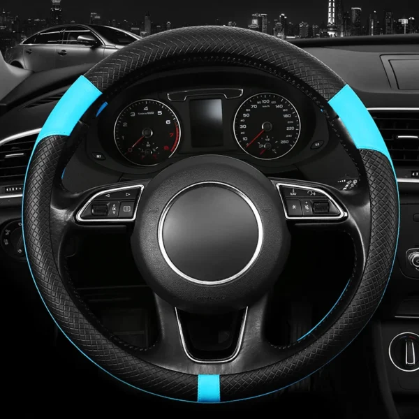 PU Leather Spliced Car Steering Wheel Cover Breathable Non-slip Four Seasons Universal Suitable for 38cm/15-inch Steering Wheel - Image 2