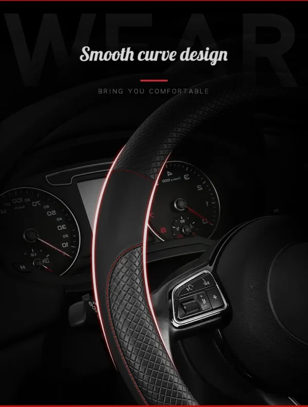 PU Leather Spliced Car Steering Wheel Cover Breathable Non-slip Four Seasons Universal Suitable for 38cm/15-inch Steering Wheel - Image 11