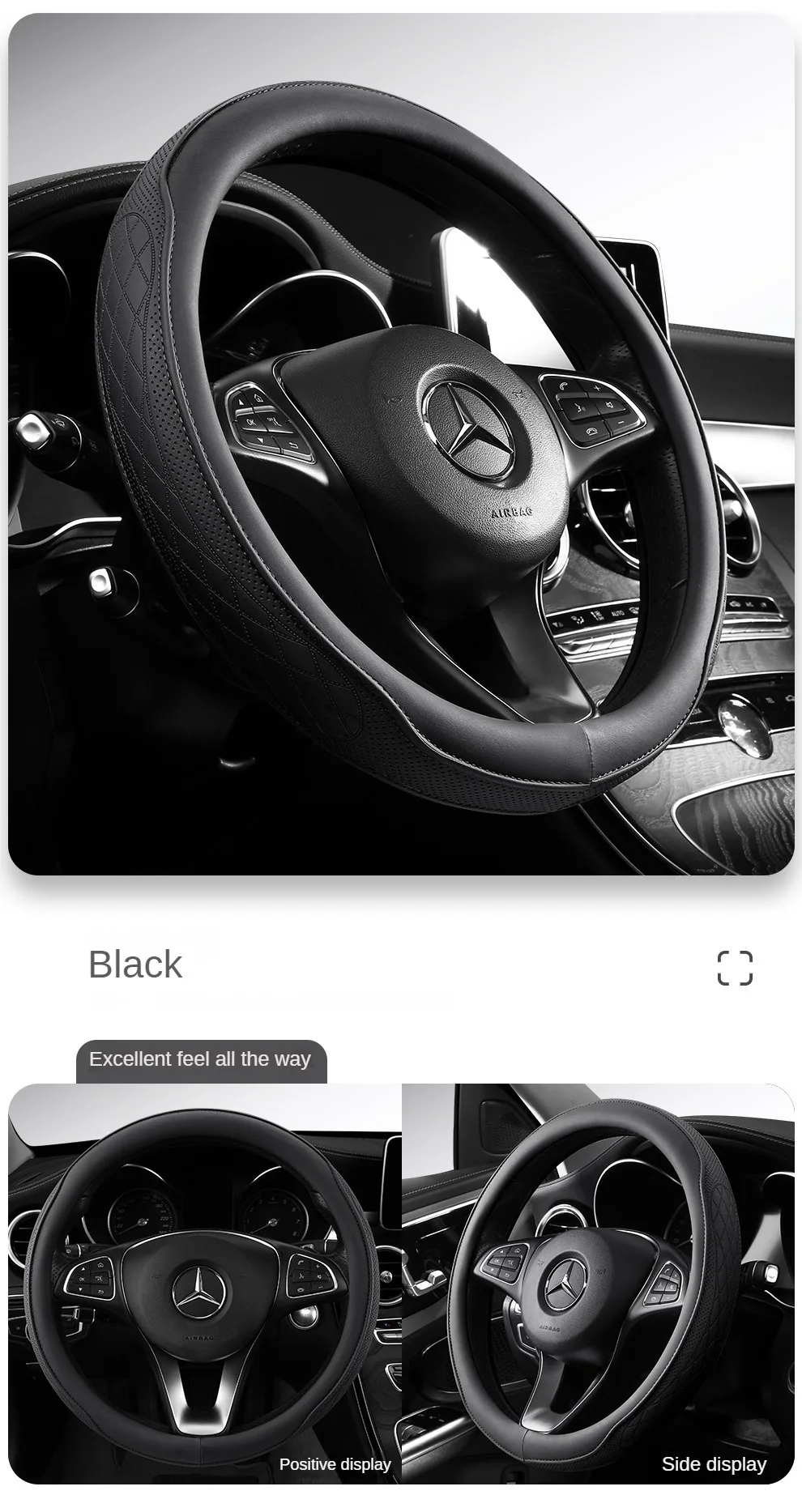 Napa Leather Perforated Patchwork Car Steering Wheel Cover, Non-slip, Breathable, Universal 15 Inch (Approx. 38cm) - Image 26