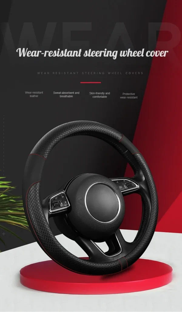 PU Leather Spliced Car Steering Wheel Cover Breathable Non-slip Four Seasons Universal Suitable for 38cm/15-inch Steering Wheel - Image 7