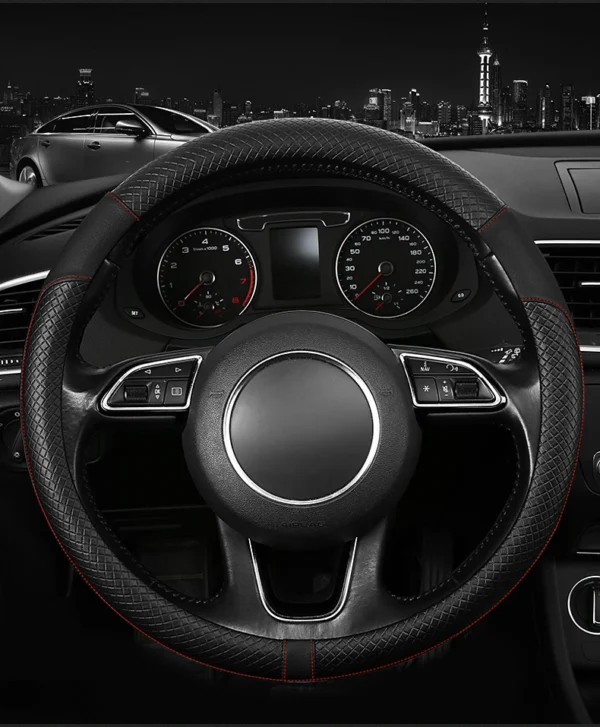 PU Leather Spliced Car Steering Wheel Cover Breathable Non-slip Four Seasons Universal Suitable for 38cm/15-inch Steering Wheel - Image 13