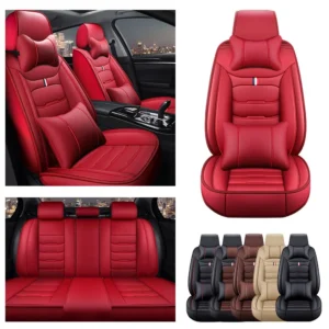 Car Seat Covers Red Full Set Luxury 2 Front Rear Seat Cover PU Leather  Winter Auto Protector Accessories ﻿