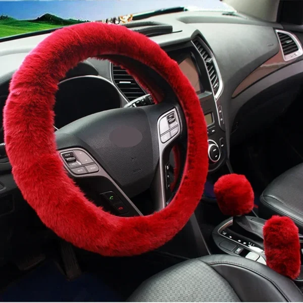 Car Steering Wheel Cover Gearshift Handbrake Cover Protector Decoration Warm Super Thick Plush Collar Soft Black Pink Women Man - Image 7