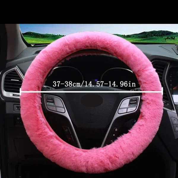 Car Steering Wheel Cover Gearshift Handbrake Cover Protector Decoration Warm Super Thick Plush Collar Soft Black Pink Women Man - Image 10