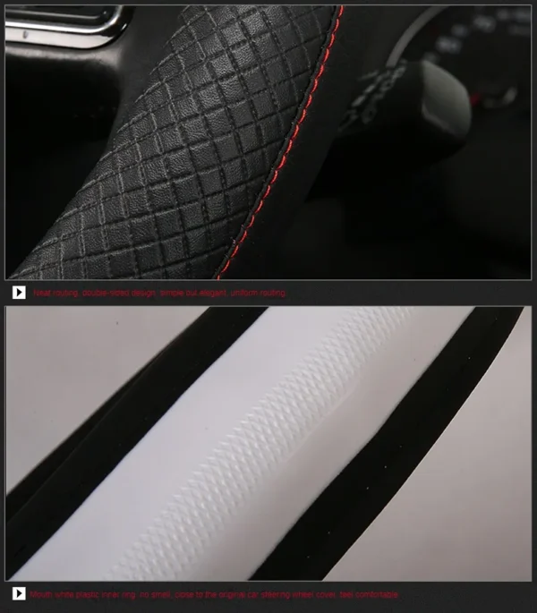 PU Leather Spliced Car Steering Wheel Cover Breathable Non-slip Four Seasons Universal Suitable for 38cm/15-inch Steering Wheel - Image 20