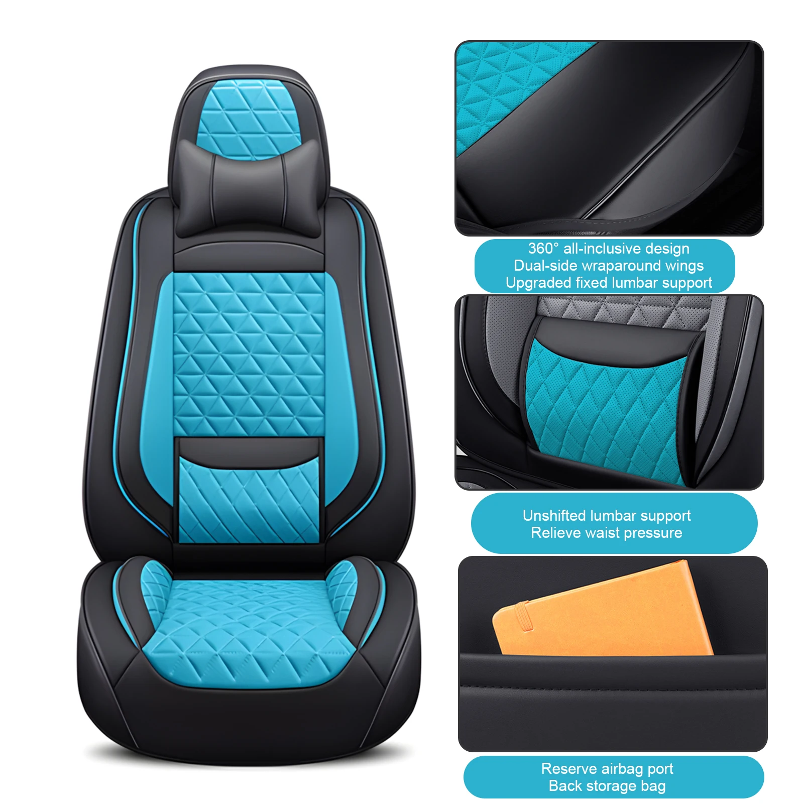 Car Seat Cover Leather Full Set, Breathable Seat Protector, Front Rear Seat Covers Set of 5 Car Interior Accessories for Car - Image 2