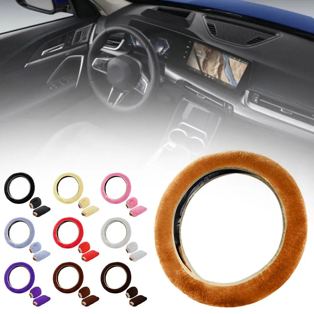 Super Soft Plush Car Steering Wheel Cover Universal Steering-Wheel On Auto The Faux 37/38cm Handlebar Fur Warm K4I7 - Image 2
