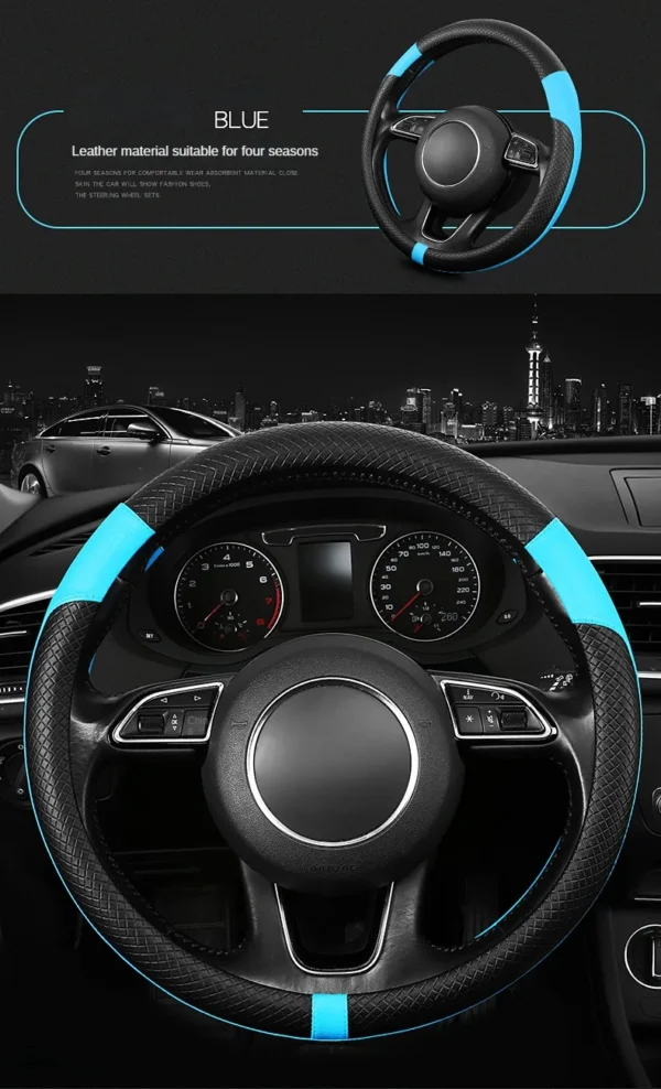 PU Leather Spliced Car Steering Wheel Cover Breathable Non-slip Four Seasons Universal Suitable for 38cm/15-inch Steering Wheel - Image 15