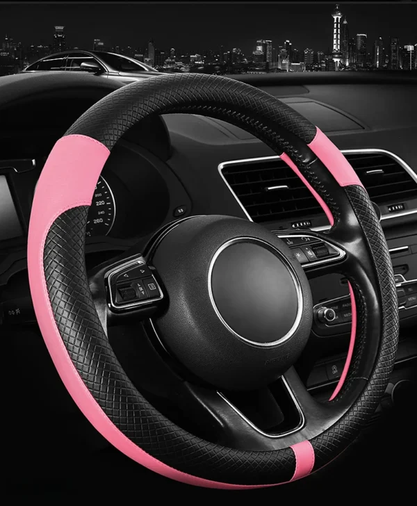 PU Leather Spliced Car Steering Wheel Cover Breathable Non-slip Four Seasons Universal Suitable for 38cm/15-inch Steering Wheel - Image 18
