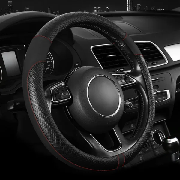 PU Leather Spliced Car Steering Wheel Cover Breathable Non-slip Four Seasons Universal Suitable for 38cm/15-inch Steering Wheel - Image 4