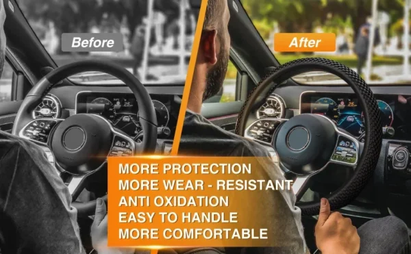Elastic Elastic Steering Wheel Cover, Warm in Winter, Cool in Summer, Universal 15 Inches (About 38.1 Cm), Microfiber Breathable - Image 13