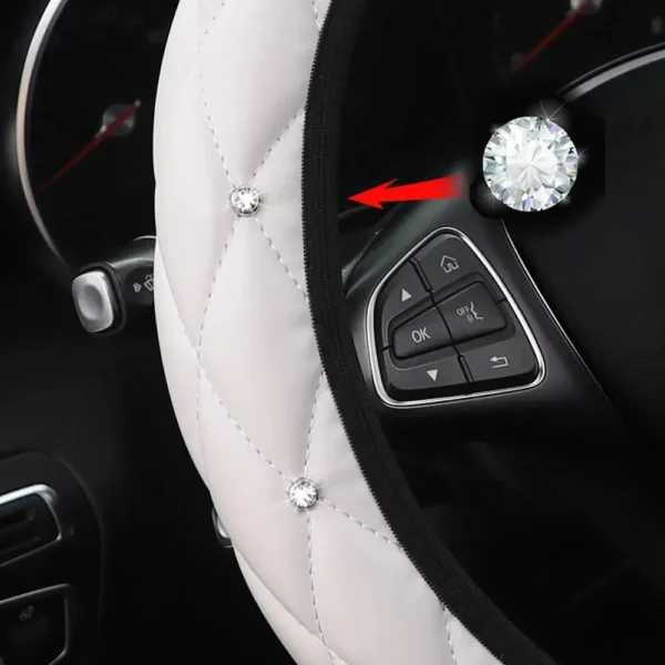 Artificial Sheepskin Print Stereo Diamond-encrusted Crown Car without Inner Ring Steering Wheel Cover for 14.5-15 Inches - Image 13