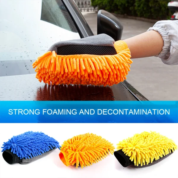 2/1PCS Waterproof Car Wash Microfiber Chenille Gloves Auto Care Double-faced Glove Car Washing Gloves Cleaning Brush Cloth Towel - Image 2
