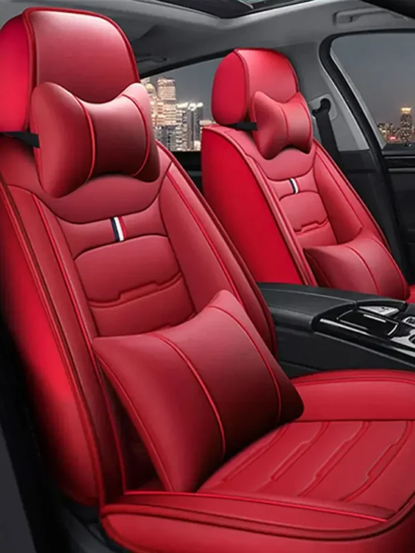 Car Seat Covers Red Full Set Luxury 2 Front Rear Seat Cover PU Leather  Winter Auto Protector Accessories ﻿ - Image 7