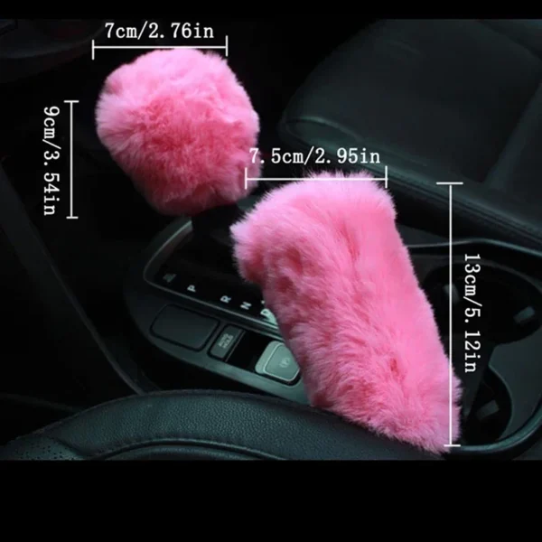 Car Steering Wheel Cover Gearshift Handbrake Cover Protector Decoration Warm Super Thick Plush Collar Soft Black Pink Women Man - Image 11