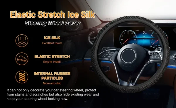 Elastic Elastic Steering Wheel Cover, Warm in Winter, Cool in Summer, Universal 15 Inches (About 38.1 Cm), Microfiber Breathable - Image 10