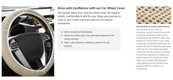 Elastic Elastic Steering Wheel Cover, Warm in Winter, Cool in Summer, Universal 15 Inches (About 38.1 Cm), Microfiber Breathable - Image 12