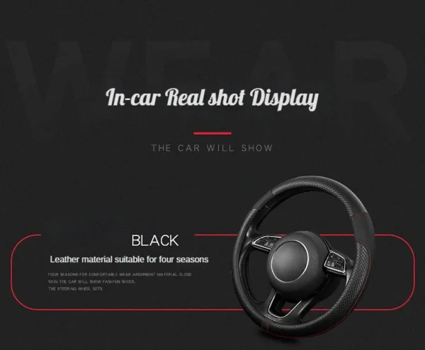 PU Leather Spliced Car Steering Wheel Cover Breathable Non-slip Four Seasons Universal Suitable for 38cm/15-inch Steering Wheel - Image 12