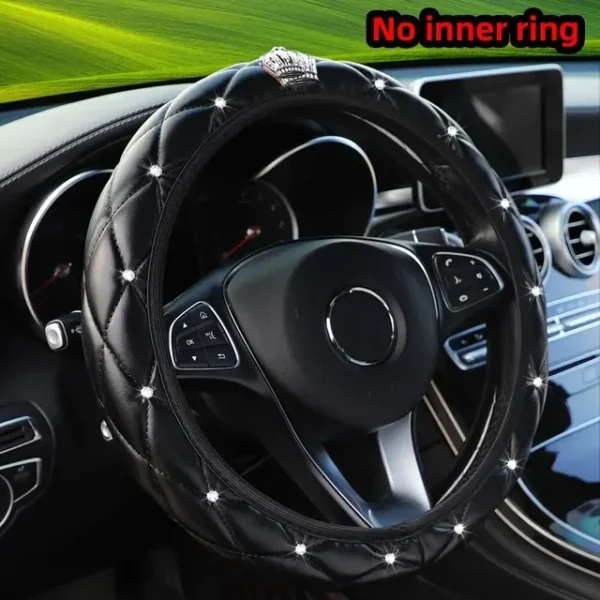 Artificial Sheepskin Print Stereo Diamond-encrusted Crown Car without Inner Ring Steering Wheel Cover for 14.5-15 Inches - Image 6