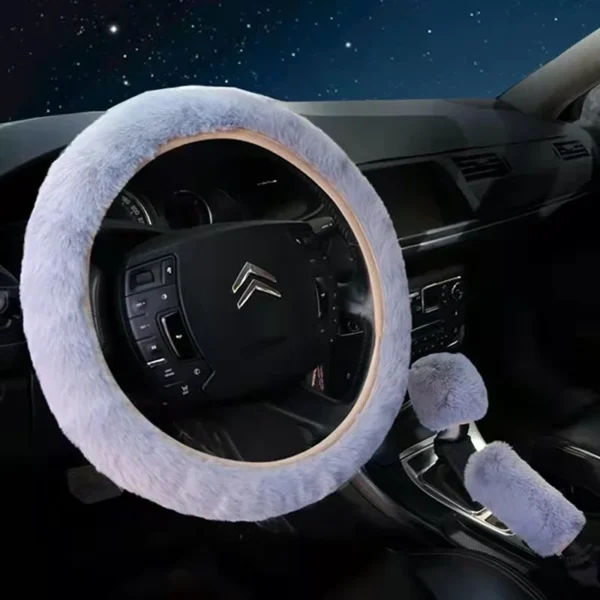 Car Steering Wheel Cover Gearshift Handbrake Cover Protector Decoration Warm Super Thick Plush Collar Soft Black Pink Women Man - Image 12