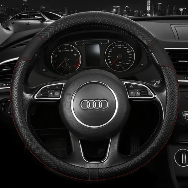 PU Leather Spliced Car Steering Wheel Cover Breathable Non-slip Four Seasons Universal Suitable for 38cm/15-inch Steering Wheel - Image 6