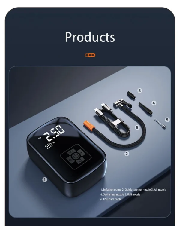 Car air pump Car portable intelligent wireless digital display pump Multifunctional tire basketball bicycle emergency air pump - Image 16