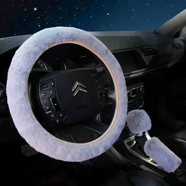 Car Steering Wheel Cover Gearshift Handbrake Cover Protector Decoration Warm Super Thick Plush Collar Soft Black Pink Women Man - Image 6