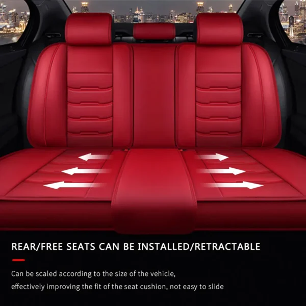 Car Seat Covers Red Full Set Luxury 2 Front Rear Seat Cover PU Leather  Winter Auto Protector Accessories ﻿ - Image 3