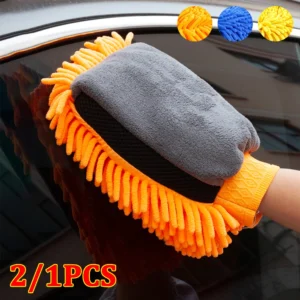 2/1PCS Waterproof Car Wash Microfiber Chenille Gloves Auto Care Double-faced Glove Car Washing Gloves Cleaning Brush Cloth Towel