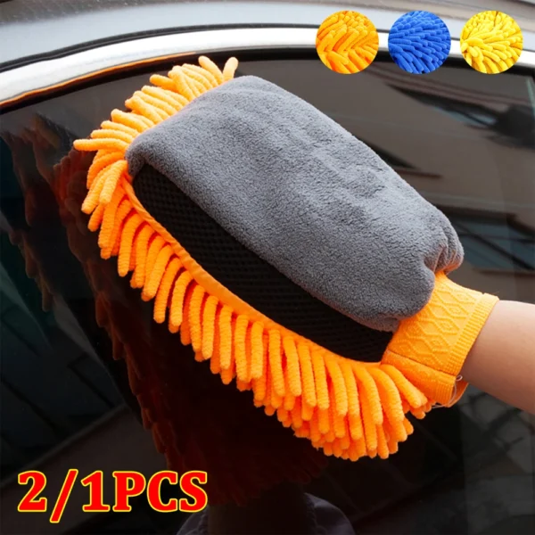 2/1PCS Waterproof Car Wash Microfiber Chenille Gloves Auto Care Double-faced Glove Car Washing Gloves Cleaning Brush Cloth Towel