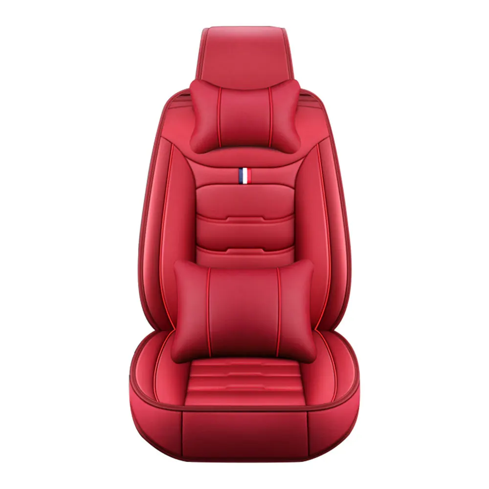 Car Seat Covers Red Full Set Luxury 2 Front Rear Seat Cover PU Leather Winter Auto Protector Accessories - Image 4