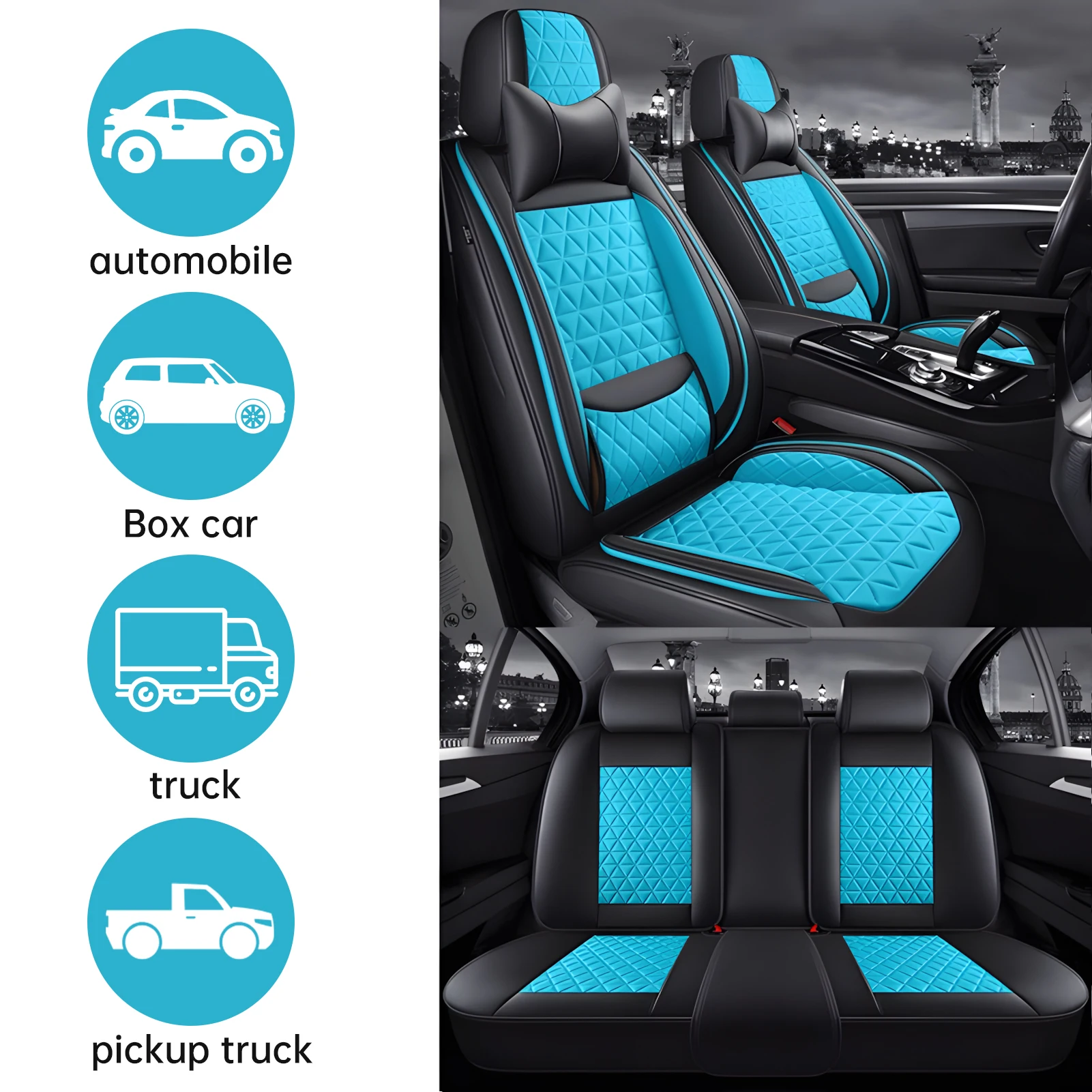 Car Seat Cover Leather Full Set, Breathable Seat Protector, Front Rear Seat Covers Set of 5 Car Interior Accessories for Car - Image 6