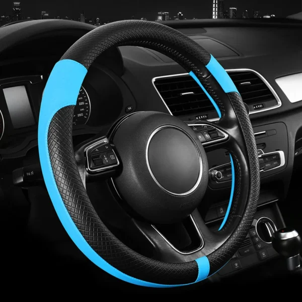PU Leather Spliced Car Steering Wheel Cover Breathable Non-slip Four Seasons Universal Suitable for 38cm/15-inch Steering Wheel - Image 5