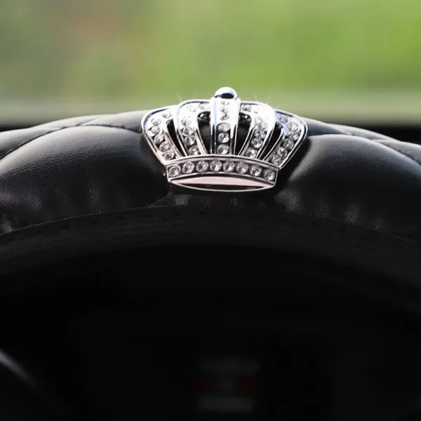 Artificial Sheepskin Print Stereo Diamond-encrusted Crown Car without Inner Ring Steering Wheel Cover for 14.5-15 Inches - Image 11
