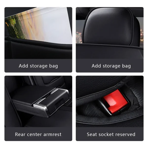 Car Seat Covers Red Full Set Luxury 2 Front Rear Seat Cover PU Leather  Winter Auto Protector Accessories ﻿ - Image 6