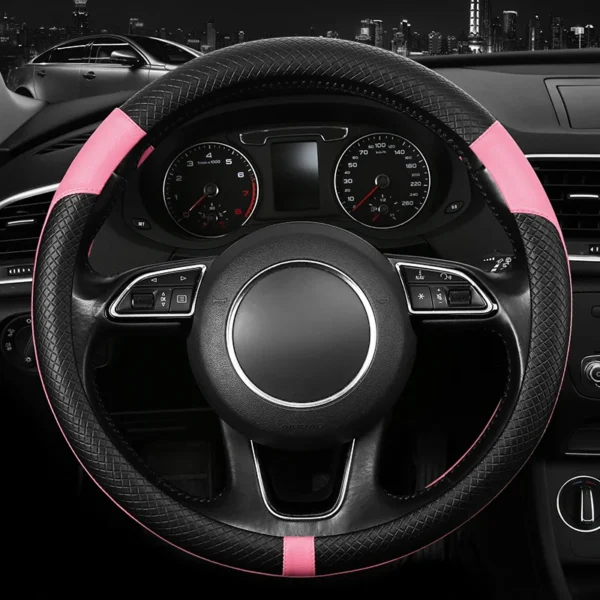 PU Leather Spliced Car Steering Wheel Cover Breathable Non-slip Four Seasons Universal Suitable for 38cm/15-inch Steering Wheel - Image 3