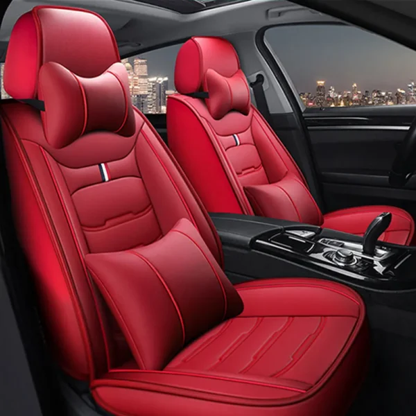 Car Seat Covers Red Full Set Luxury 2 Front Rear Seat Cover PU Leather  Winter Auto Protector Accessories ﻿ - Image 2