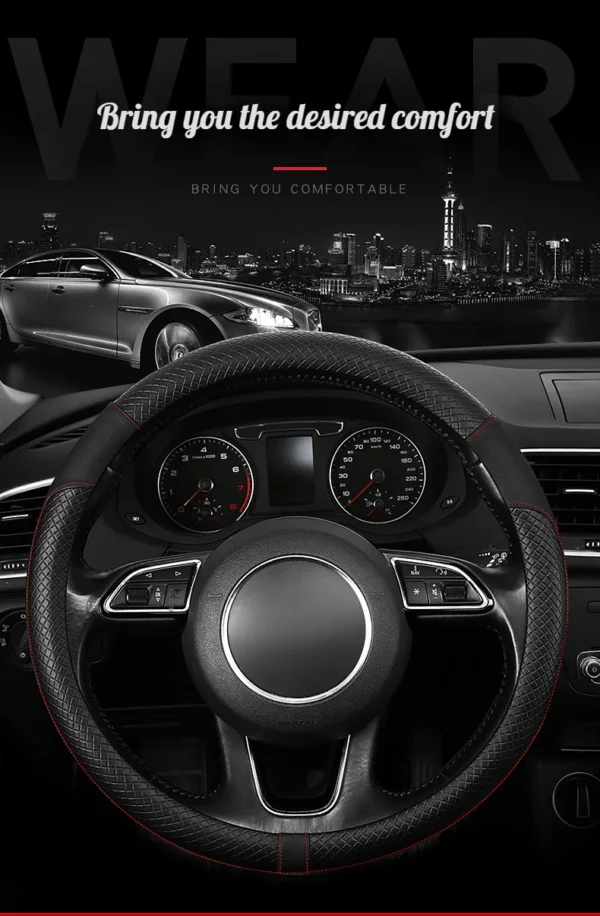 PU Leather Spliced Car Steering Wheel Cover Breathable Non-slip Four Seasons Universal Suitable for 38cm/15-inch Steering Wheel - Image 8