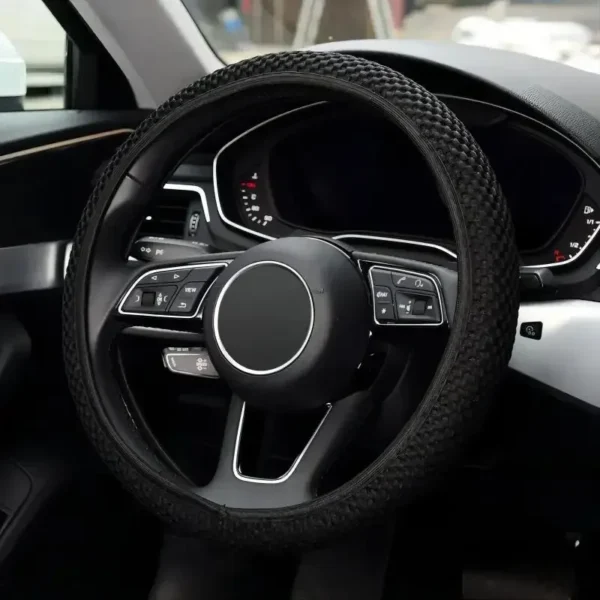 Elastic Elastic Steering Wheel Cover, Warm in Winter, Cool in Summer, Universal 15 Inches (About 38.1 Cm), Microfiber Breathable - Image 3
